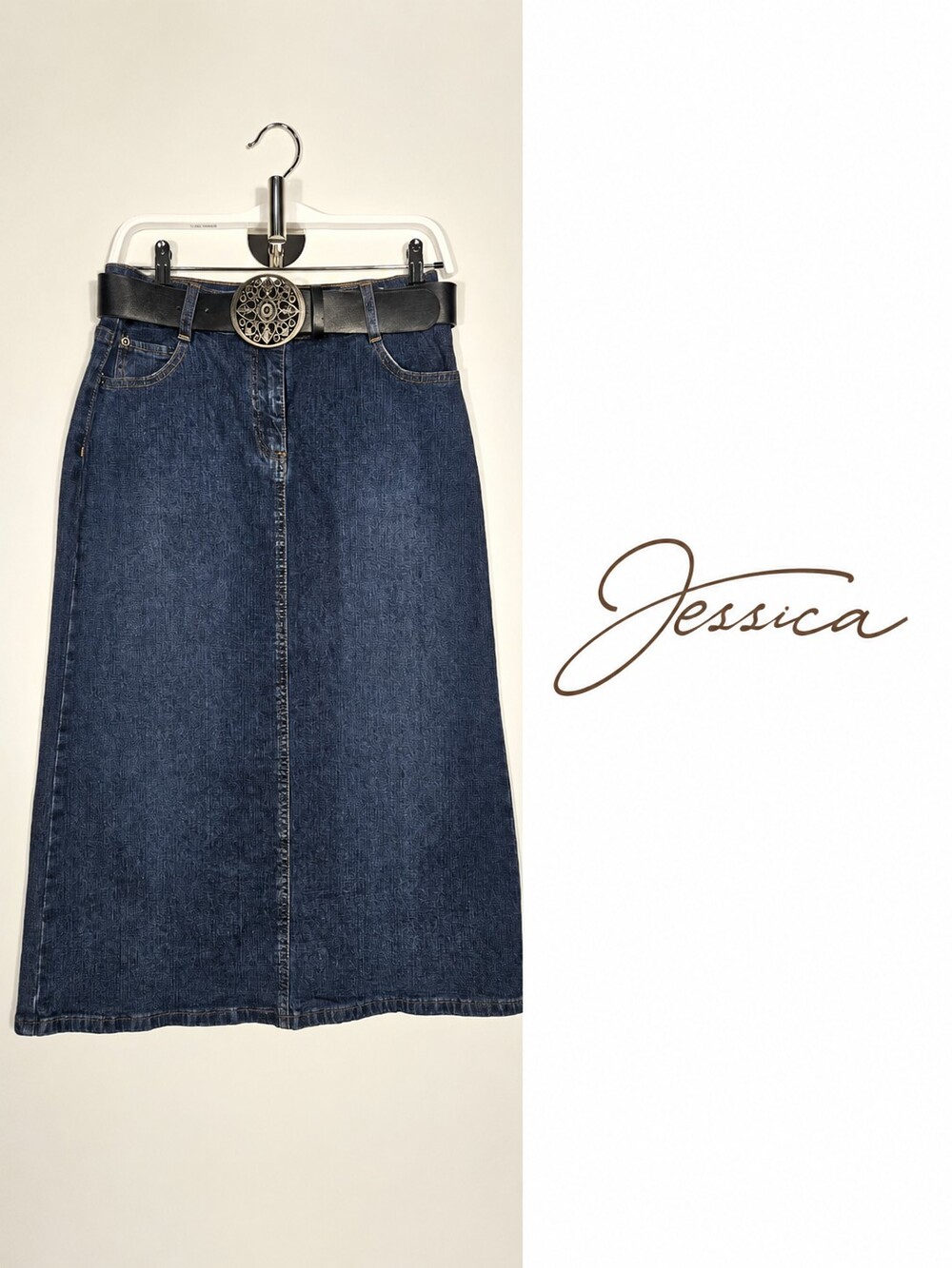 Jessica Denim Midi Skirt with Belt – Size 6